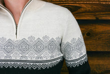 Load image into Gallery viewer, Two-Toned Women&#39;s Geometric Half Zip Alpaca Sweater