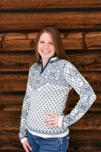 Load image into Gallery viewer, Navy and Cream Patterned Alpaca Sweater