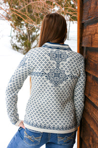 Navy and Cream Patterned Alpaca Sweater