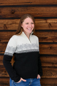 Two-Toned Women's Geometric Half Zip Alpaca Sweater
