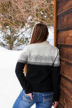 Load image into Gallery viewer, Two-Toned Women&#39;s Geometric Half Zip Alpaca Sweater